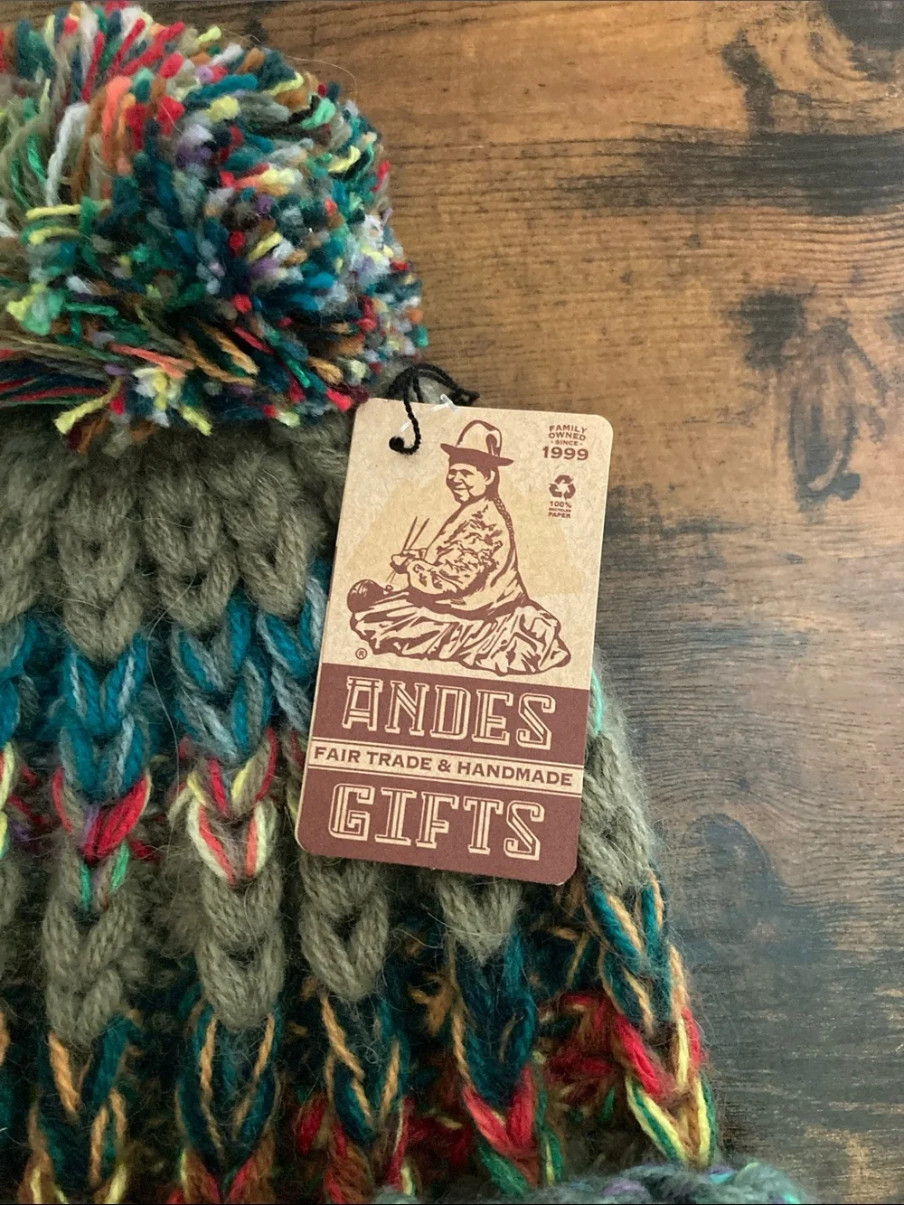 Andes Gifts Olive Multicolor Pom Pom Knit Beanie